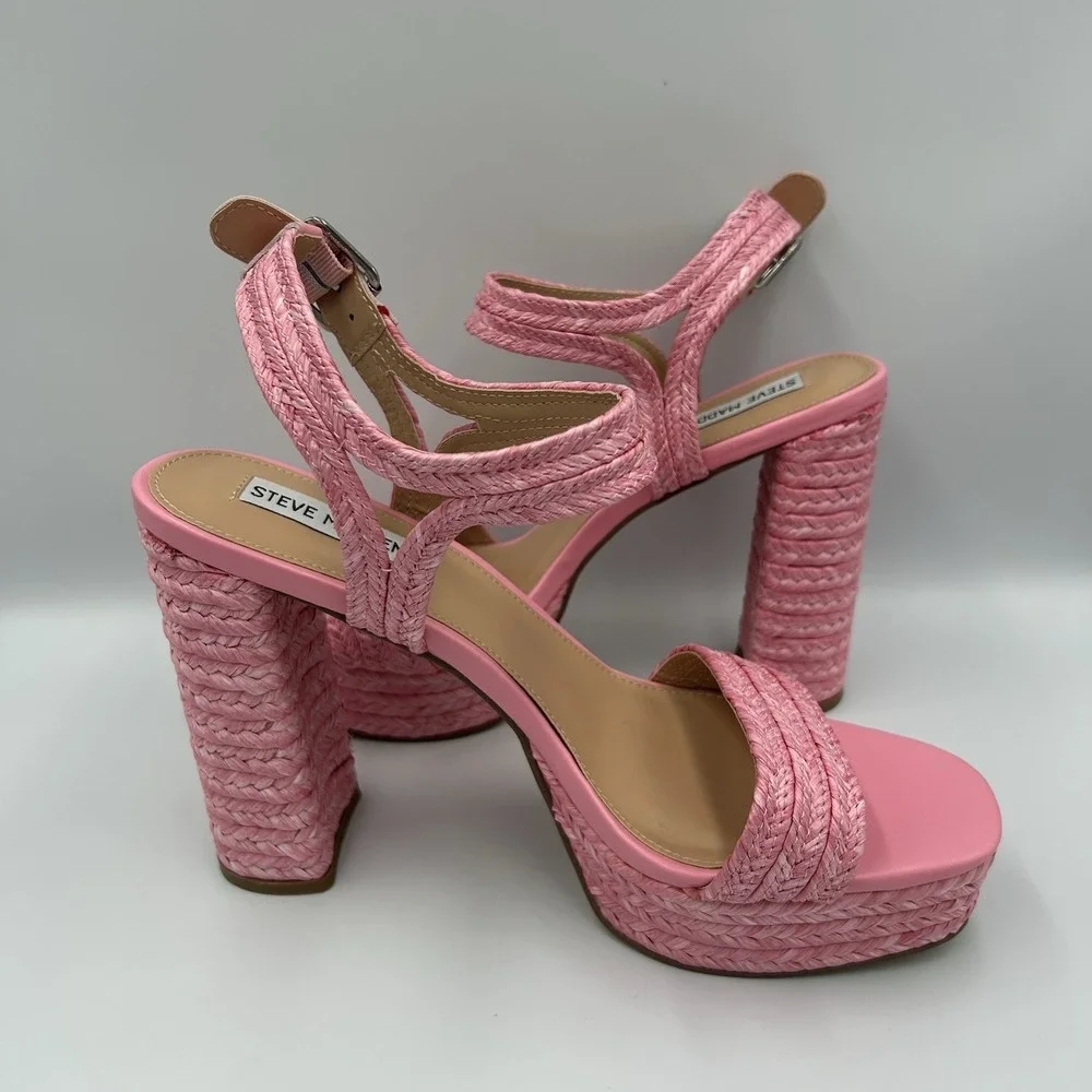 Steve Madden Lombardo Jute Platform Heels Pink Women's Size 11‎ M